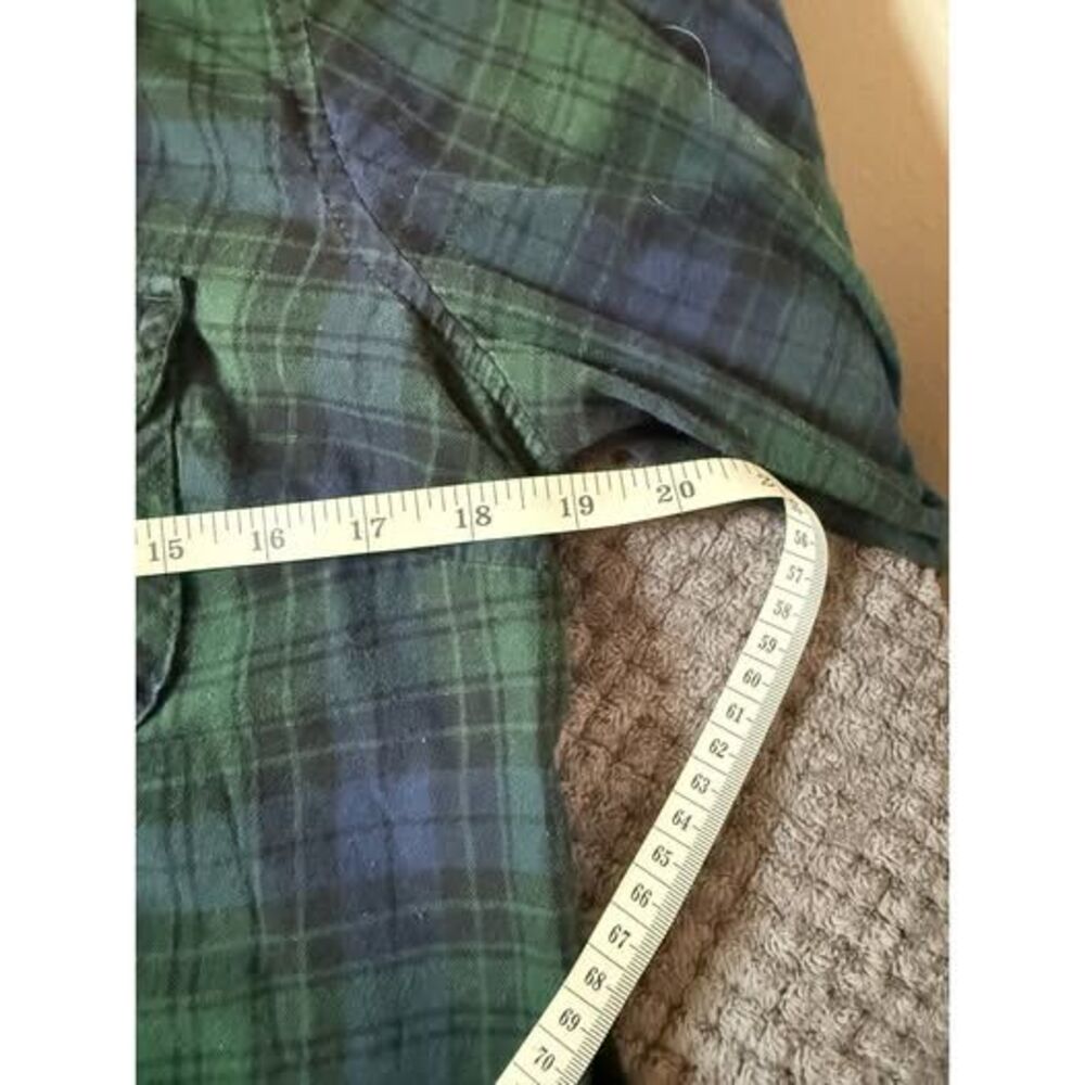Croft & Barrow Petite Green Blue Plaid Flannel Shirt